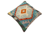 handmade Traditional Pillow Rust Blue Hand-Woven SQUARE 100% WOOL Hand woven turkish pillow2' x 2'