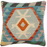 handmade Traditional Pillow Rust Blue Hand-Woven SQUARE 100% WOOL Hand woven turkish pillow2' x 2'