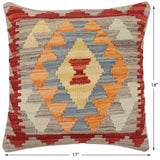 handmade Traditional Pillow Rust Blue Hand-Woven SQUARE 100% WOOL  Hand woven turkish pillow  2 x 2