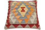 handmade Traditional Pillow Rust Blue Hand-Woven SQUARE 100% WOOL  Hand woven turkish pillow  2 x 2