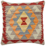 handmade Traditional Pillow Rust Blue Hand-Woven SQUARE 100% WOOL  Hand woven turkish pillow  2 x 2