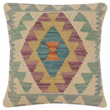 handmade Traditional Pillow Beige Blue Hand-Woven SQUARE 100% WOOL  Hand woven turkish pillow  2 x 2