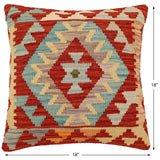 handmade Traditional Pillow Rust Blue Hand-Woven SQUARE 100% WOOL Hand woven turkish pillow2' x 2'