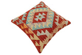 handmade Traditional Pillow Rust Blue Hand-Woven SQUARE 100% WOOL Hand woven turkish pillow2' x 2'