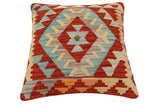 handmade Traditional Pillow Rust Blue Hand-Woven SQUARE 100% WOOL Hand woven turkish pillow2' x 2'