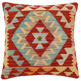 handmade Traditional Pillow Rust Blue Hand-Woven SQUARE 100% WOOL Hand woven turkish pillow2' x 2'