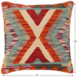 handmade Traditional Pillow Rust Blue Hand-Woven SQUARE 100% WOOL  Hand woven turkish pillow  2 x 2