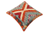 handmade Traditional Pillow Rust Blue Hand-Woven SQUARE 100% WOOL  Hand woven turkish pillow  2 x 2