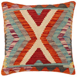 handmade Traditional Pillow Rust Blue Hand-Woven SQUARE 100% WOOL  Hand woven turkish pillow  2 x 2