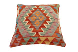 handmade Traditional Pillow Rust Blue Hand-Woven SQUARE 100% WOOL Hand woven turkish pillow2' x 2'