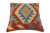 handmade Traditional Pillow Rust Blue Hand-Woven SQUARE 100% WOOL Hand woven turkish pillow2' x 2'