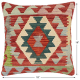 handmade Traditional Pillow Red Blue Hand-Woven SQUARE 100% WOOL Hand woven turkish pillow2' x 2'