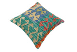 handmade Traditional Pillow Rust Blue Hand-Woven SQUARE 100% WOOL Hand woven turkish pillow2' x 2'