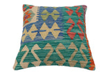 handmade Traditional Pillow Rust Blue Hand-Woven SQUARE 100% WOOL Hand woven turkish pillow2' x 2'