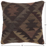 handmade Traditional Pillow Gray Brown Hand-Woven SQUARE 100% WOOL Hand woven turkish pillow2' x 2'