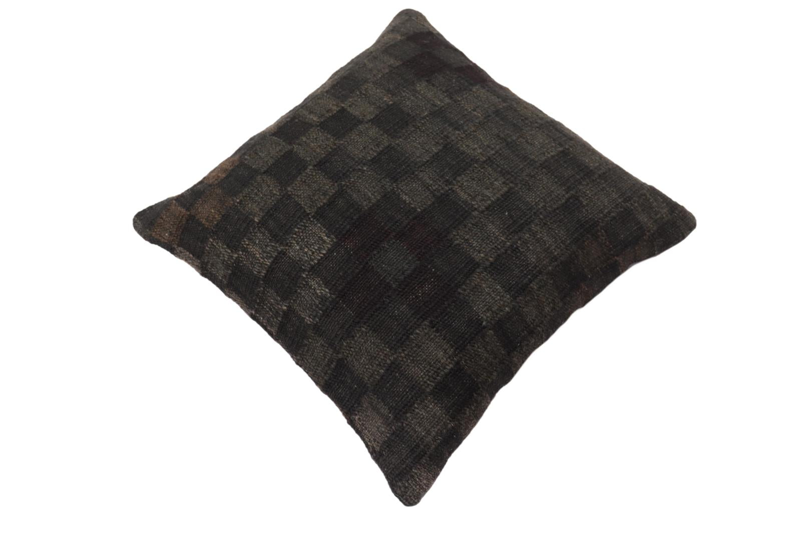 handmade Traditional Pillow Black Brown Hand-Woven SQUARE 100% WOOL Hand woven turkish pillow2' x 2'