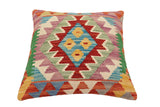 handmade Traditional Pillow Rust Blue Hand-Woven SQUARE 100% WOOL Hand woven turkish pillow2' x 2'