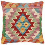 handmade Traditional Pillow Rust Blue Hand-Woven SQUARE 100% WOOL Hand woven turkish pillow2' x 2'