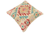 handmade Traditional Pillow Beige Red Hand-Woven SQUARE 100% WOOL Hand woven turkish pillow2' x 2'