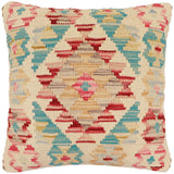 handmade Traditional Pillow Beige Red Hand-Woven SQUARE 100% WOOL Hand woven turkish pillow2' x 2'