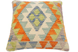 handmade Traditional Pillow Blue Rust Hand-Woven SQUARE 100% WOOL  Hand woven turkish pillow  2 x 2