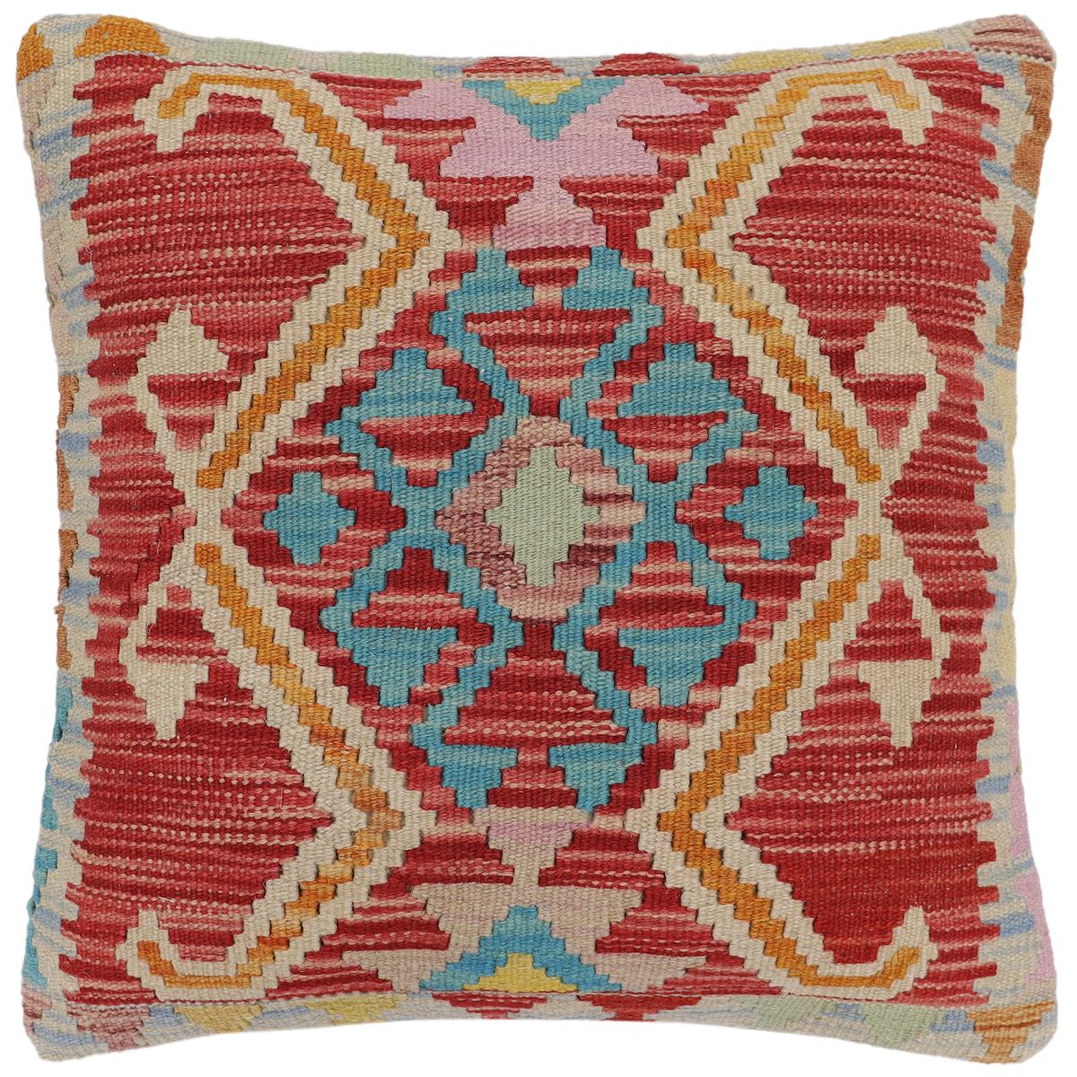 handmade Traditional Pillow Red Blue Hand-Woven SQUARE 100% WOOL  Hand woven turkish pillow  PILLOW