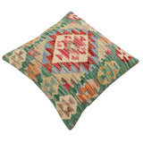 handmade Traditional Pillow Green Beige Hand-Woven SQUARE 100% WOOL Hand woven turkish pillow2' x 2'