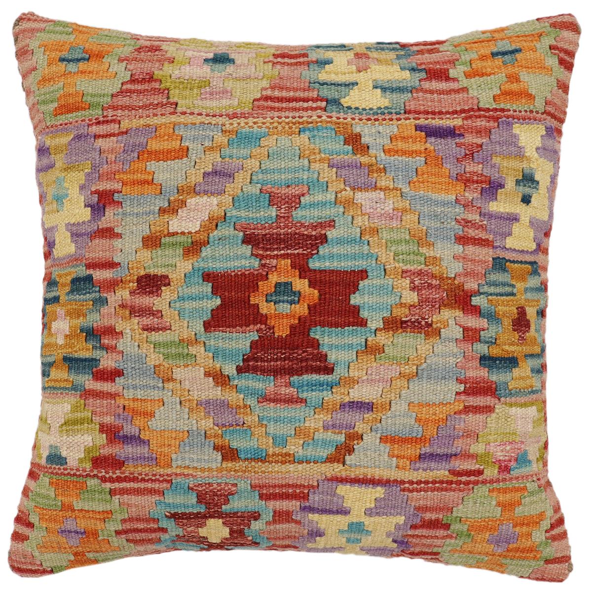 handmade Traditional Pillow Red Orange Hand-Woven SQUARE 100% WOOL Hand woven turkish pillow2' x 2'