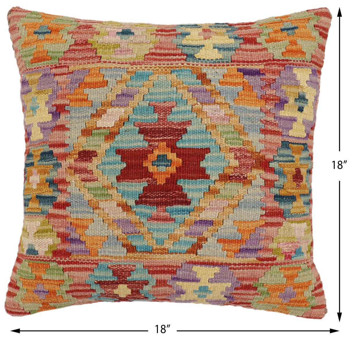 handmade Traditional Pillow Red Orange Hand-Woven SQUARE 100% WOOL Hand woven turkish pillow2' x 2'