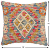 handmade Traditional Pillow Blue Beige Hand-Woven SQUARE 100% WOOL Hand woven turkish pillow2' x 2'