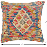 handmade Traditional Pillow Blue Beige Hand-Woven SQUARE 100% WOOL Hand woven turkish pillow2' x 2'