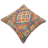 handmade Traditional Pillow Blue Beige Hand-Woven SQUARE 100% WOOL Hand woven turkish pillow2' x 2'