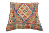 handmade Traditional Pillow Blue Beige Hand-Woven SQUARE 100% WOOL Hand woven turkish pillow2' x 2'