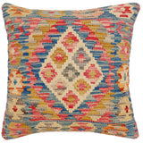 handmade Traditional Pillow Blue Beige Hand-Woven SQUARE 100% WOOL Hand woven turkish pillow2' x 2'