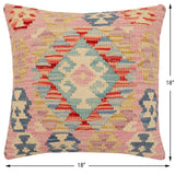 handmade Traditional Pillow Blue Beige Hand-Woven SQUARE 100% WOOL Hand woven turkish pillow2' x 2'