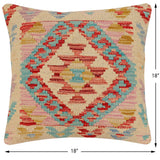 handmade Traditional Pillow Beige Blue Hand-Woven SQUARE 100% WOOL Hand woven turkish pillow2' x 2'