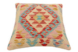 handmade Traditional Pillow Beige Blue Hand-Woven SQUARE 100% WOOL Hand woven turkish pillow2' x 2'