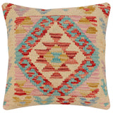 handmade Traditional Pillow Beige Blue Hand-Woven SQUARE 100% WOOL Hand woven turkish pillow2' x 2'