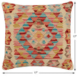 handmade Traditional Pillow Beige Rust Hand-Woven SQUARE 100% WOOL  Hand woven turkish pillow  2 x 2