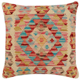 handmade Traditional Pillow Beige Rust Hand-Woven SQUARE 100% WOOL  Hand woven turkish pillow  2 x 2