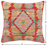 handmade Traditional Pillow Rust Blue Hand-Woven SQUARE 100% WOOL Hand woven turkish pillow2' x 2'