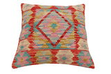 handmade Traditional Pillow Rust Blue Hand-Woven SQUARE 100% WOOL Hand woven turkish pillow2' x 2'