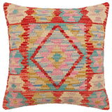 handmade Traditional Pillow Rust Blue Hand-Woven SQUARE 100% WOOL Hand woven turkish pillow2' x 2'