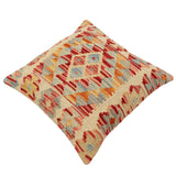 handmade Traditional Pillow Beige Rust Hand-Woven SQUARE 100% WOOL Hand woven turkish pillow2' x 2'