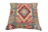 handmade Traditional Pillow Blue Beige Hand-Woven SQUARE 100% WOOL Hand woven turkish pillow2' x 2'