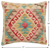 handmade Traditional Pillow Beige Blue Hand-Woven SQUARE 100% WOOL  Hand woven turkish pillow  2 x 2