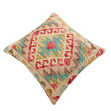 handmade Traditional Pillow Beige Blue Hand-Woven SQUARE 100% WOOL  Hand woven turkish pillow  2 x 2