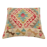 handmade Traditional Pillow Beige Blue Hand-Woven SQUARE 100% WOOL  Hand woven turkish pillow  2 x 2