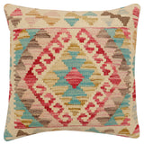 handmade Traditional Pillow Beige Blue Hand-Woven SQUARE 100% WOOL  Hand woven turkish pillow  2 x 2