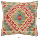 handmade Traditional Pillow Beige Pink Hand-Woven SQUARE 100% WOOL Hand woven turkish pillow2' x 2'